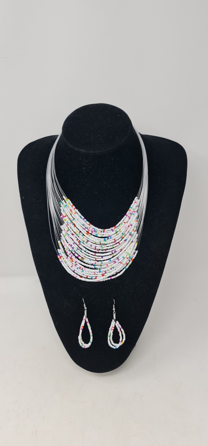 Handbeaded Necklace and Earrings - Leah Collection - White Mix