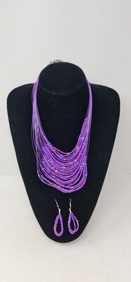 Handbeaded Necklace and Earrings - Leah Collection - Light Purple Mix