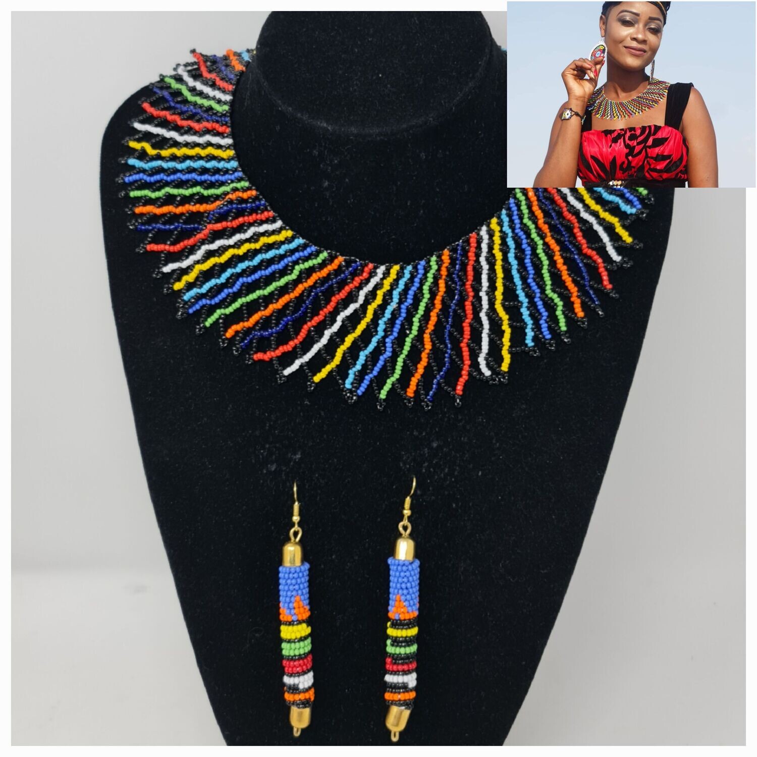 Handbeaded Necklace with Matching Earrings - Kedisha