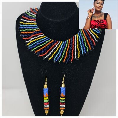 Handbeaded Necklace with Matching Earrings - Kedisha