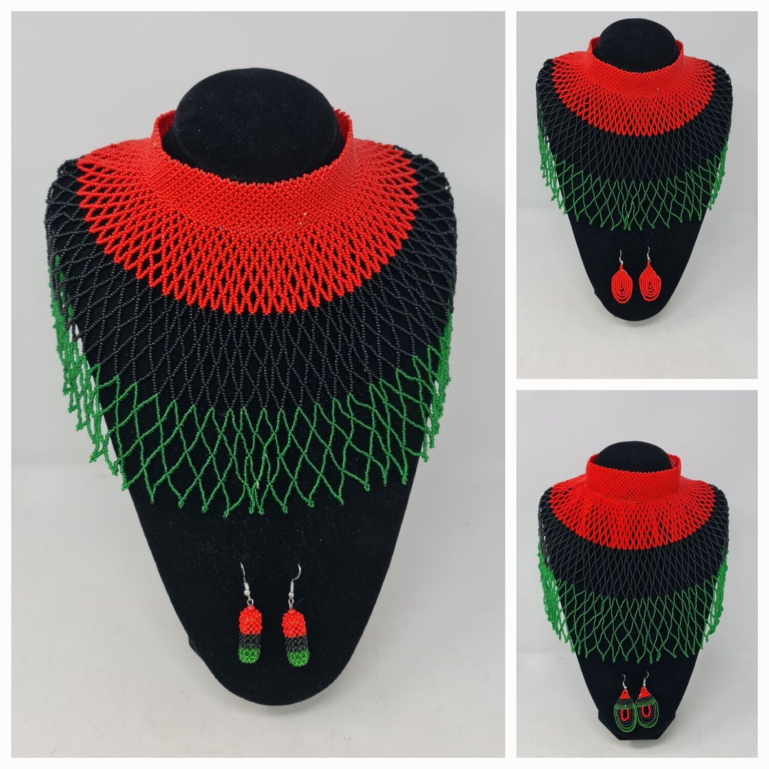 Handbeaded Necklace with Matching Earrings - Pan African