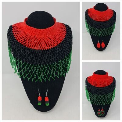 Handbeaded Necklace with Matching Earrings - Pan African
