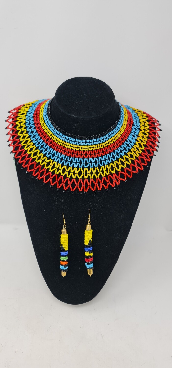 Handbeaded Necklace with Matching Earrings - Zuri