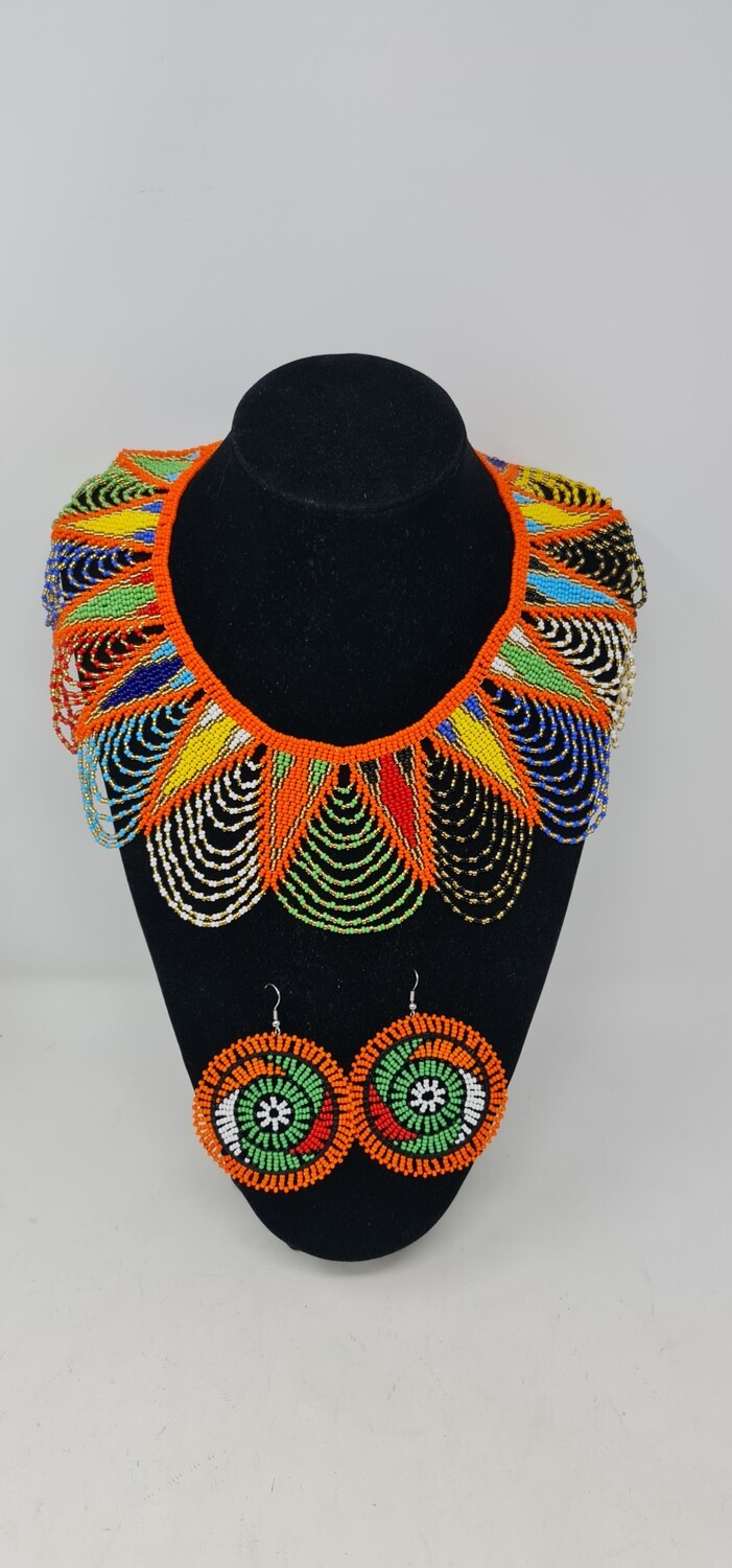 Handbeaded Necklace with Matching Earrings - Binta