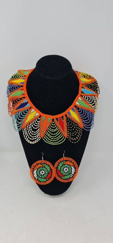 Handbeaded Necklace with Matching Earrings - Binta