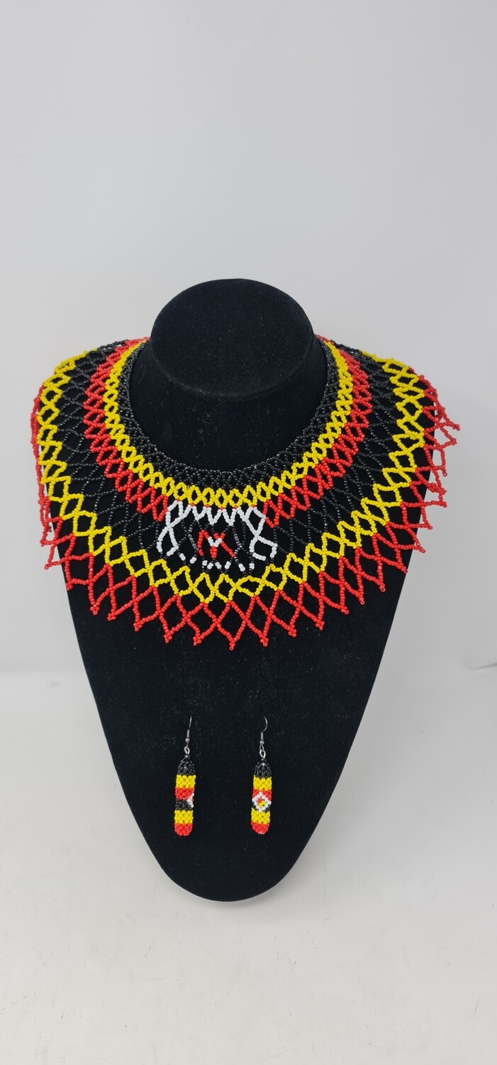 Handbeaded Necklace with Matching Earrings - Uganda Colours