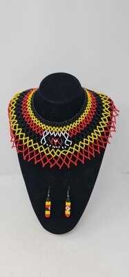 Handbeaded Necklace with Matching Earrings - Uganda Colours