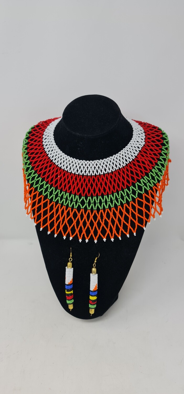 Handbeaded Necklace with Matching Earrings - Mrembo