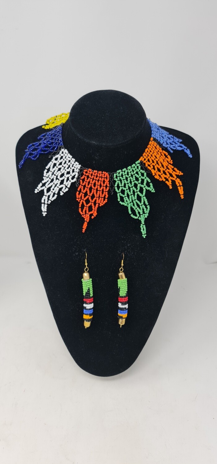 Handbeaded Necklace with Matching Earrings - Mrembo