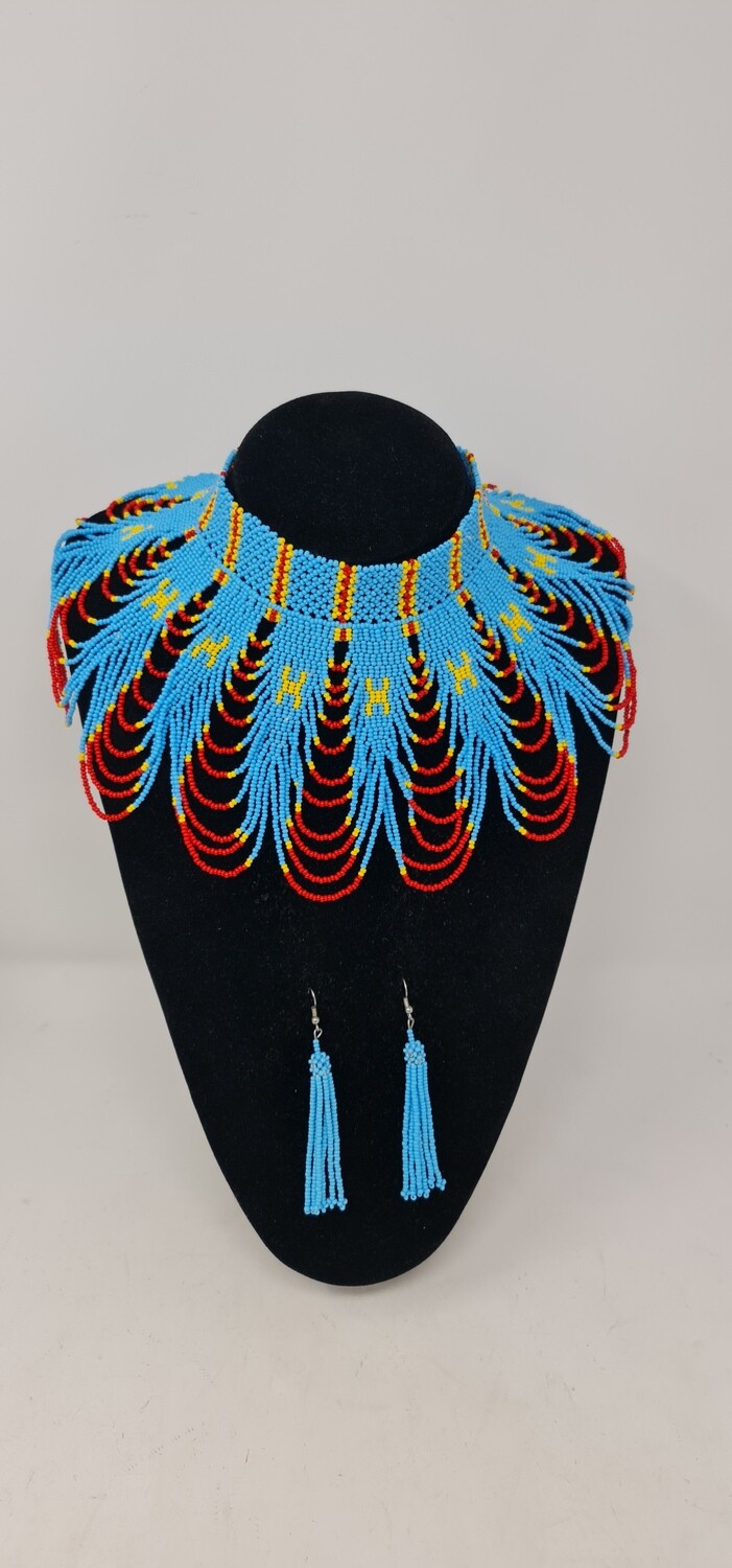 Handbeaded Necklace with Matching Earrings - Congo Colours