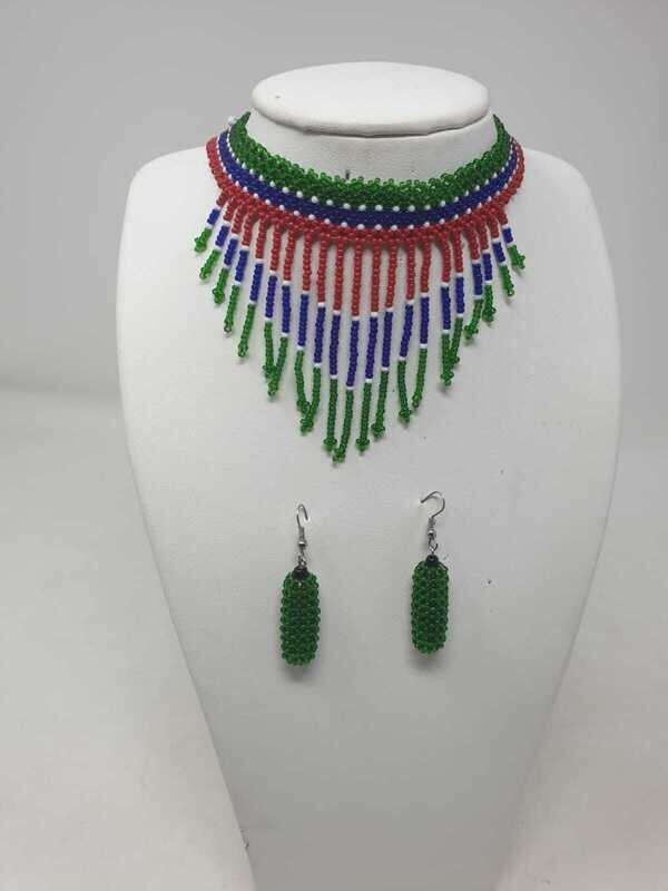 Handbeaded Necklace with Matching Earrings - Jeba