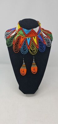 Masai Statement Beaded Necklace with Matching Earrings