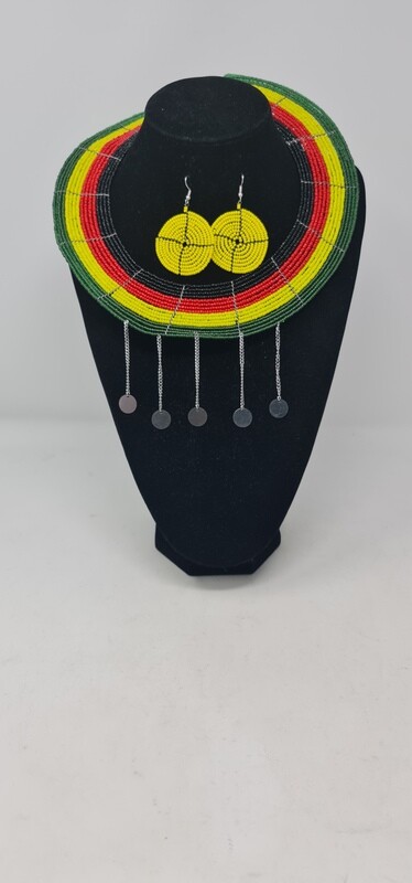 Masai Statement Beaded Necklace with Matching Earrings