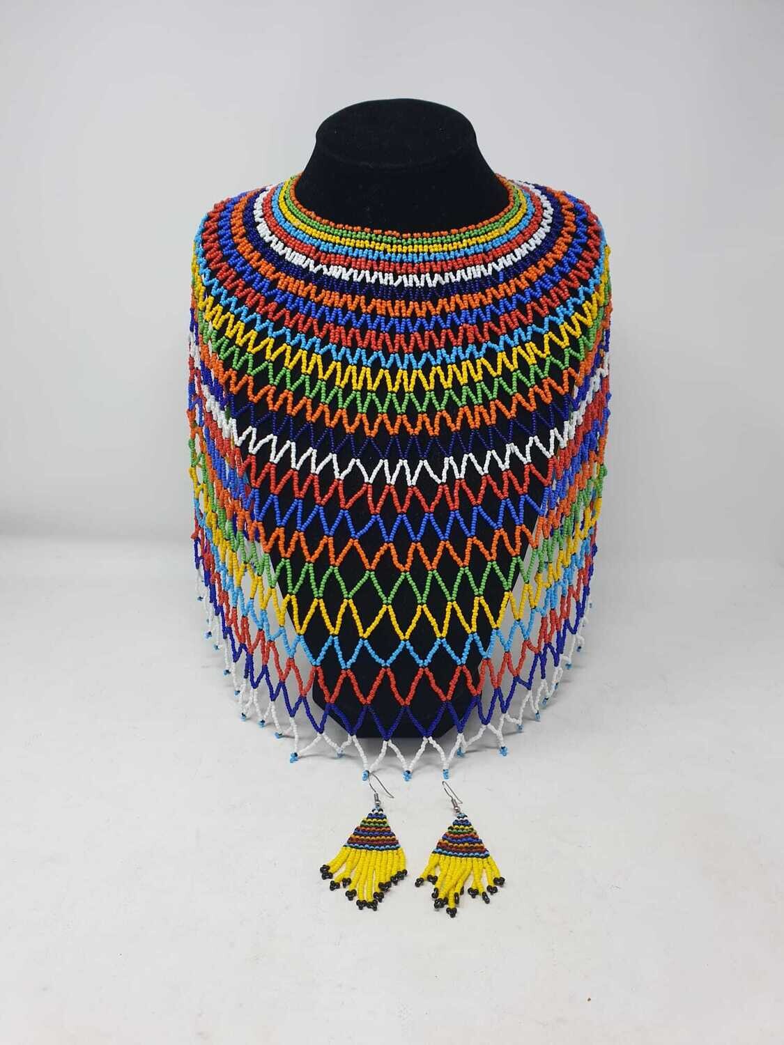 Handbeaded Necklace with Matching Earrings - Yellow Mix