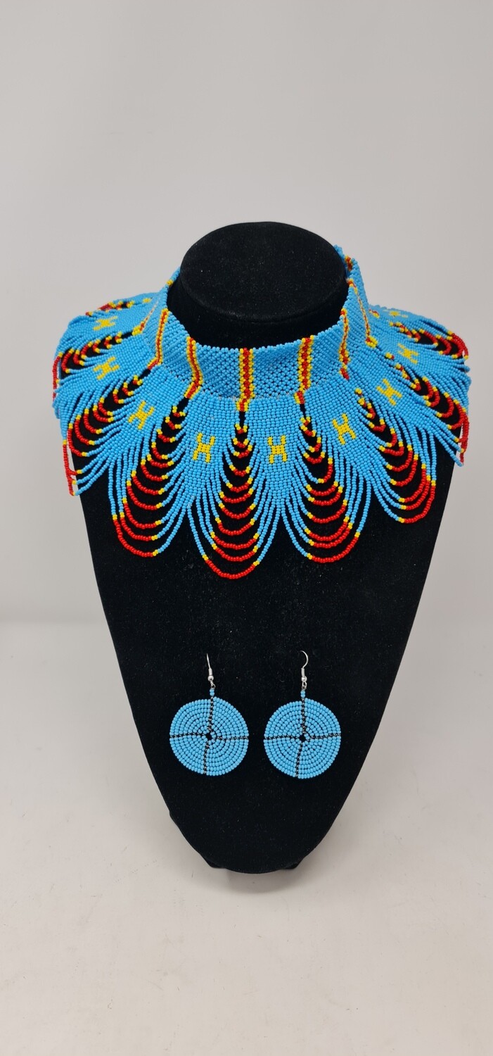 Handbeaded Necklace with Matching Earrings - Congo National Colors
