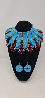 Handbeaded Necklace with Matching Earrings - Congo National Colors