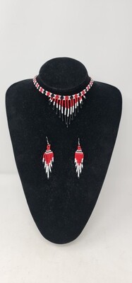 Handbeaded Necklace with Matching Earrings - Trinidad and Tobago Colors