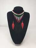 Handbeaded Necklace with Matching Earrings - Kenya Flag Colors