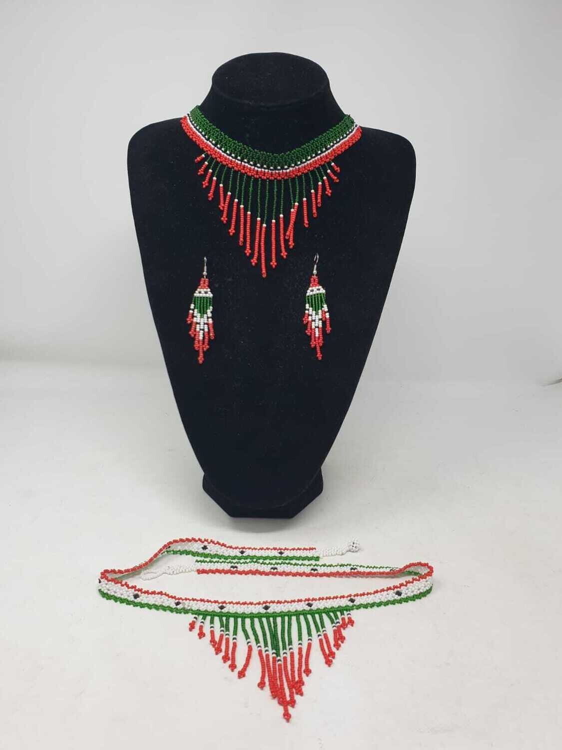 Handbeaded Necklace with Matching Headress and Earrings
