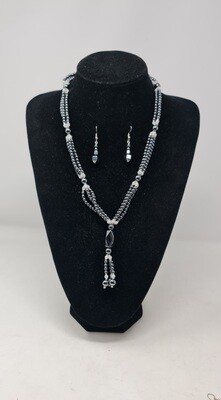 Hematite and Beads Mix Necklace Set with Matching Earrings