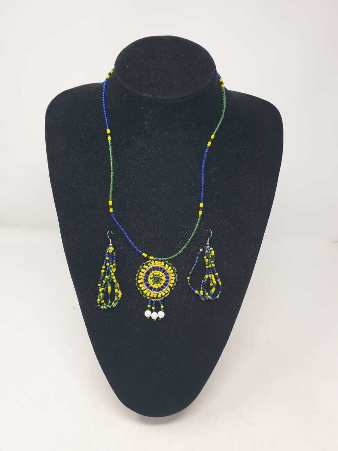 Handbeaded Necklace with Matching Earrings - Tanzania Colors