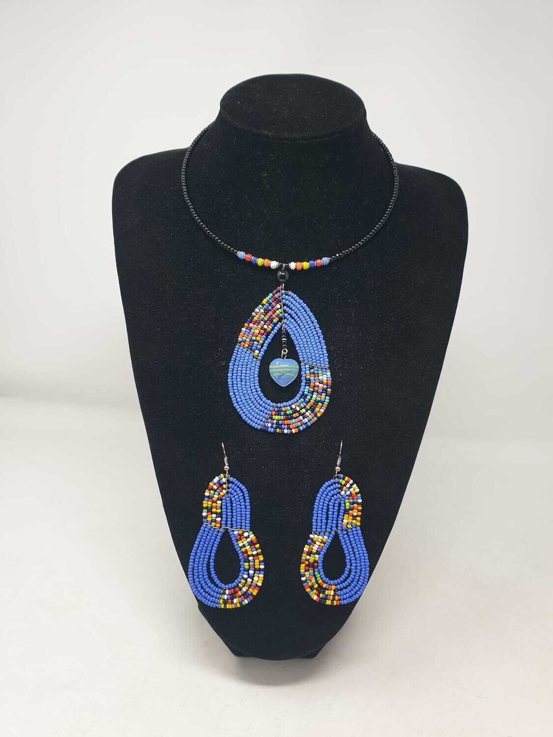 Unique Handbeaded Necklace with Matching Earrings