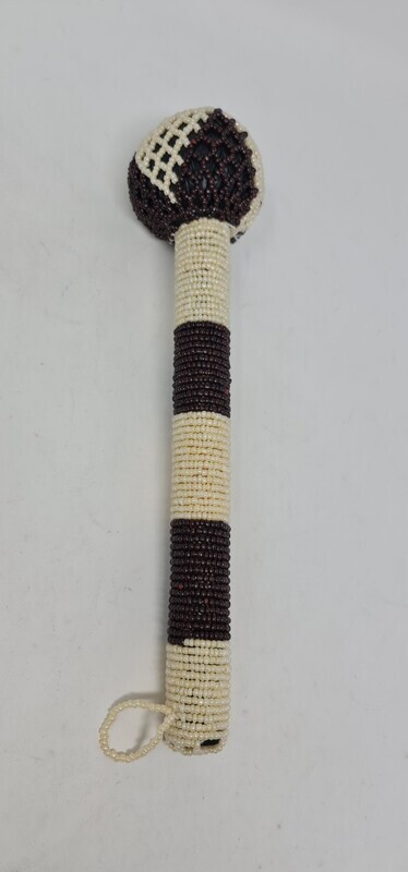 Beaded African Knobkerrie Induku - Cream and brown
