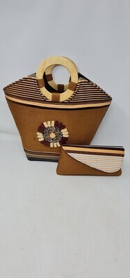 Wooden handle Handbag With Matching Clutch Bag - Mai