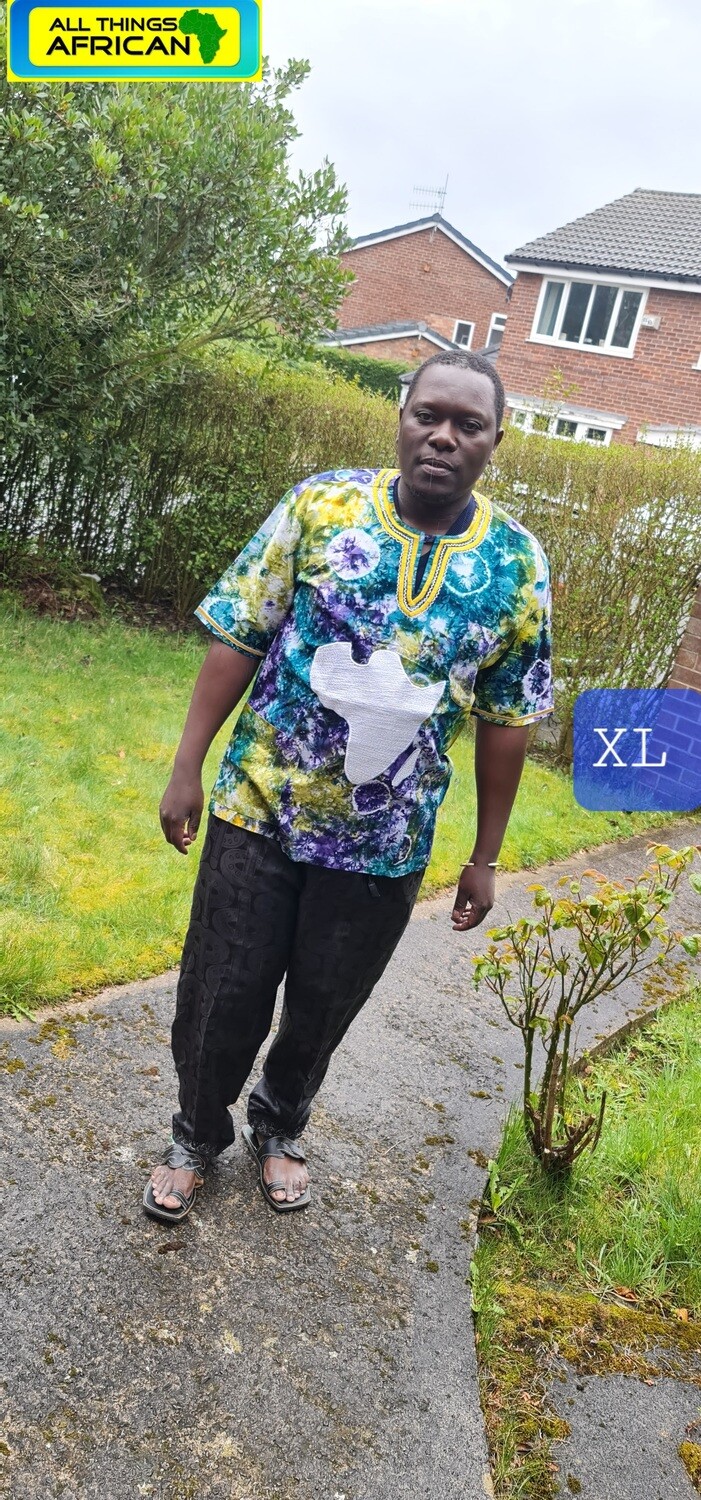 African Tie Dye with Embroidery Shirt - L