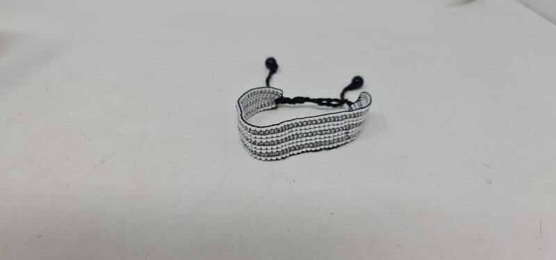 Adjustable Hand Beaded Bracelets - White and Silver