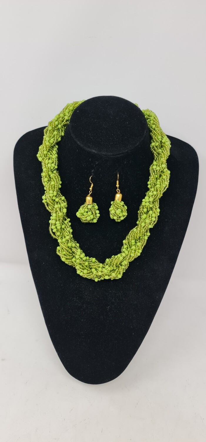 Sokota Necklace with Matching Earrings - Lime Green