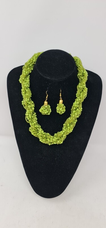 Sokota Necklace with Matching Earrings - Lime Green