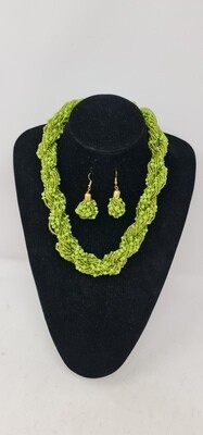 Sokota Necklace with Matching Earrings - Lime Green