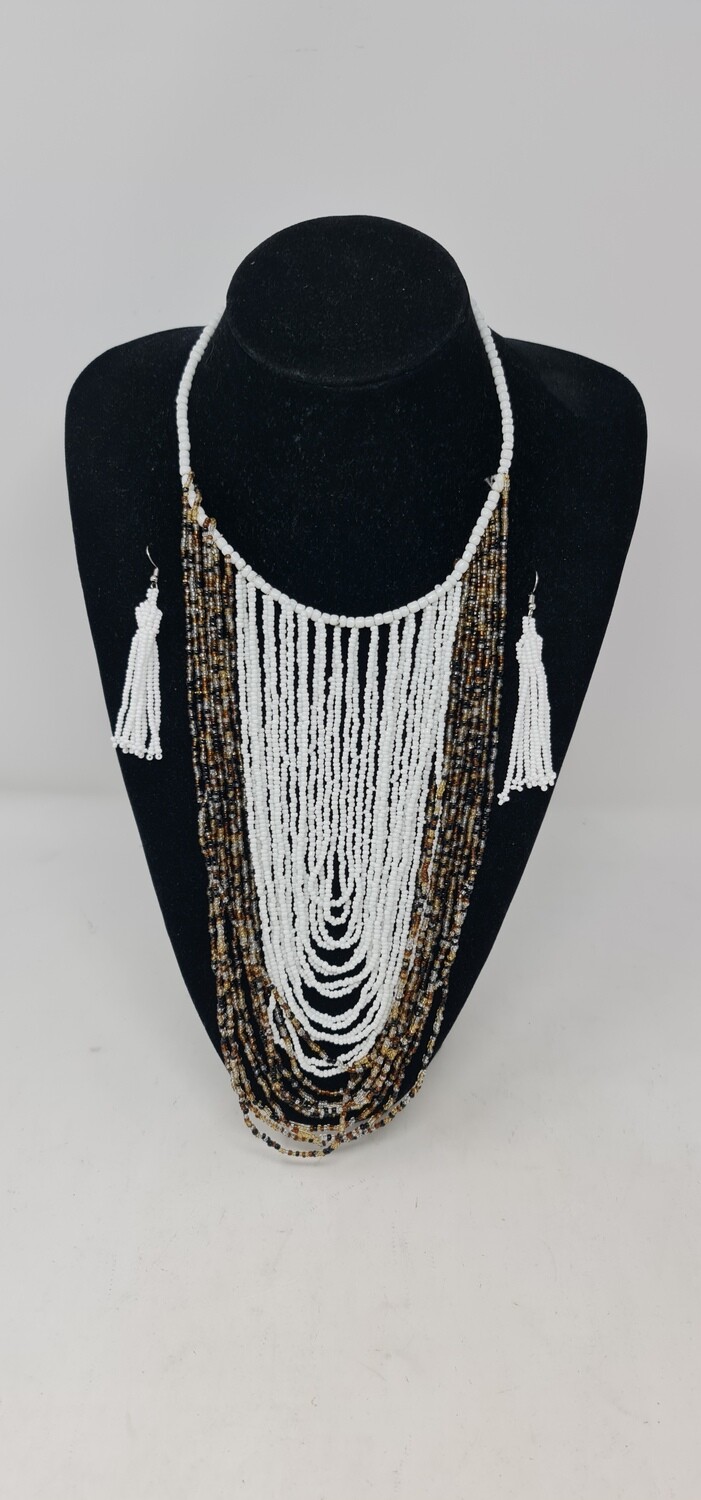 Unique Handbeaded Necklace with Matching Earrings