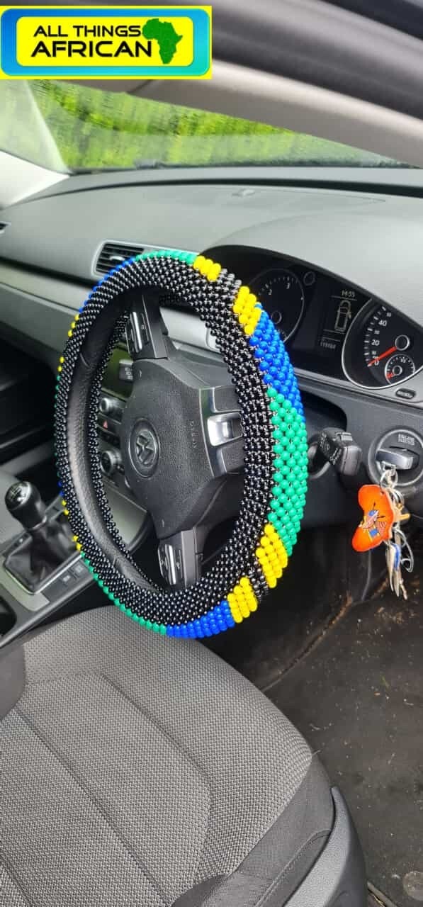 Handbeaded Steering Wheel Cover - Tanzania flag colours