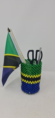 Hand Beaded Pen Holder with Tanzania Flag Colours