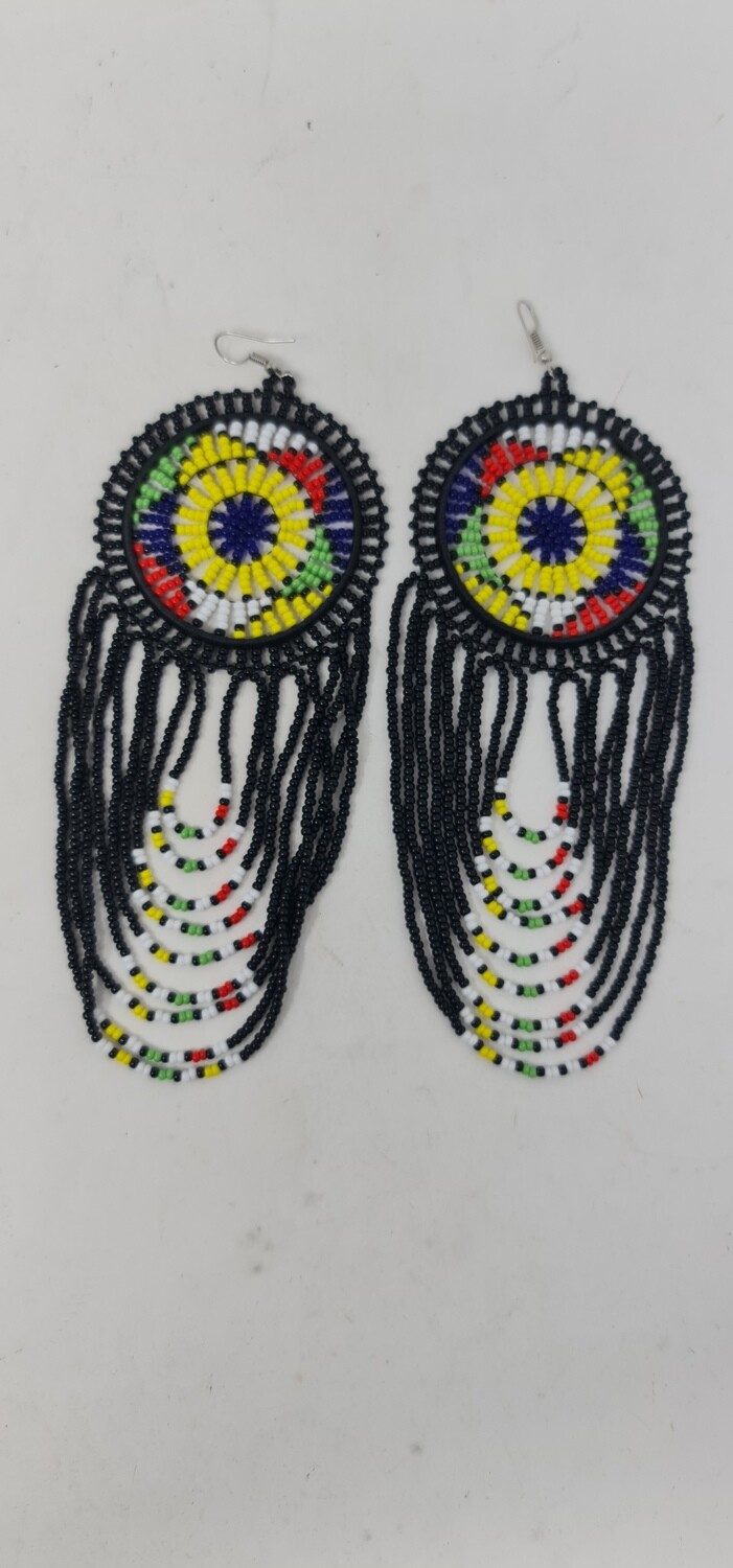 Mwamvuli Hand Beaded Earrings - Black Mix - 14cm