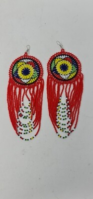 Mwamvuli Hand Beaded Earrings - Red Mix - 14cm