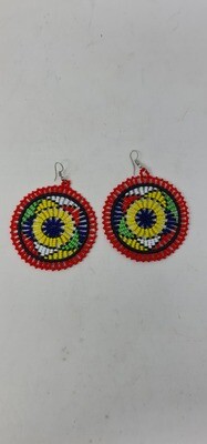 Duara Hand Beaded Earrings - Red Mix - 6.5cm