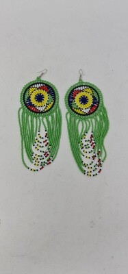 Mwamvuli Hand Beaded Earrings - Green Mix - 14cm