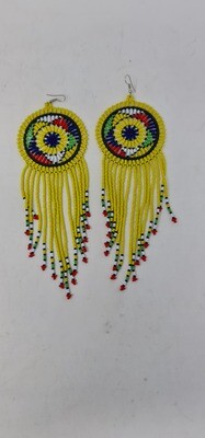 Tausi Hand Beaded Earrings - Yellow Mix - 14cm