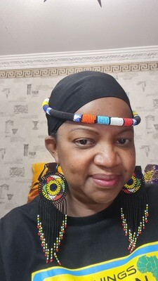 African Beaded Necklace/Headress - Black Mix