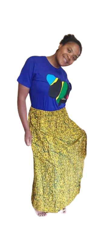 African Print Elastic Skirt - Yellow Mix