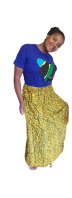 African Print Elastic Skirt - Yellow Mix