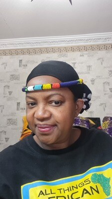African Beaded Necklace/Headress - Blue Mix