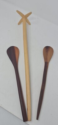 Carved Natural Wood Cooking Spoon Set - Chakula