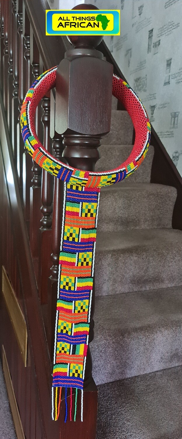 Long Handcrafted Zulu Beaded Necklace - Kente