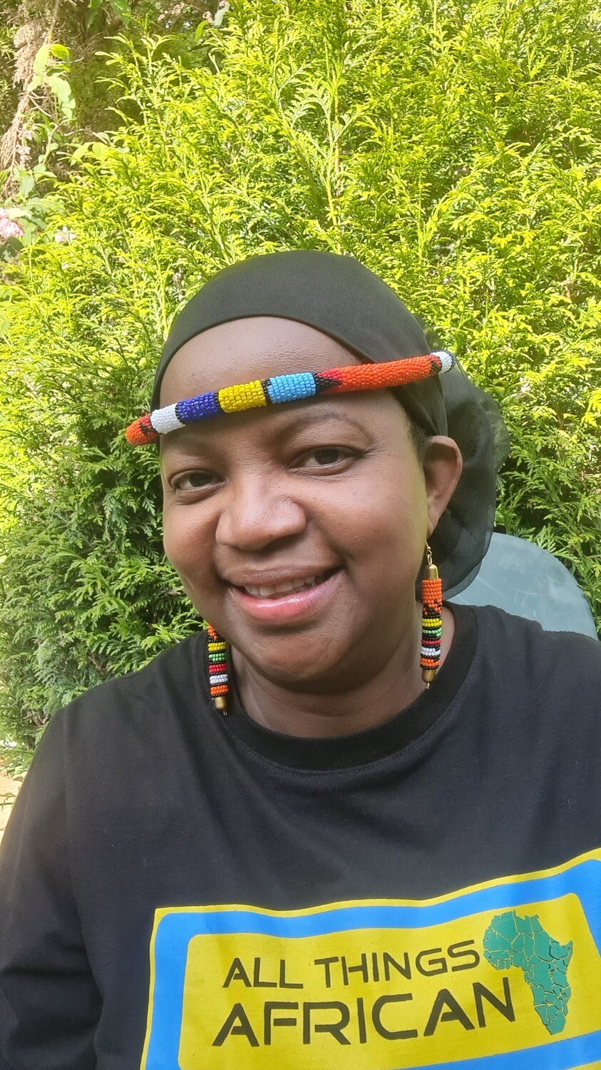 African Beaded Necklace/Headress - Orange Mix