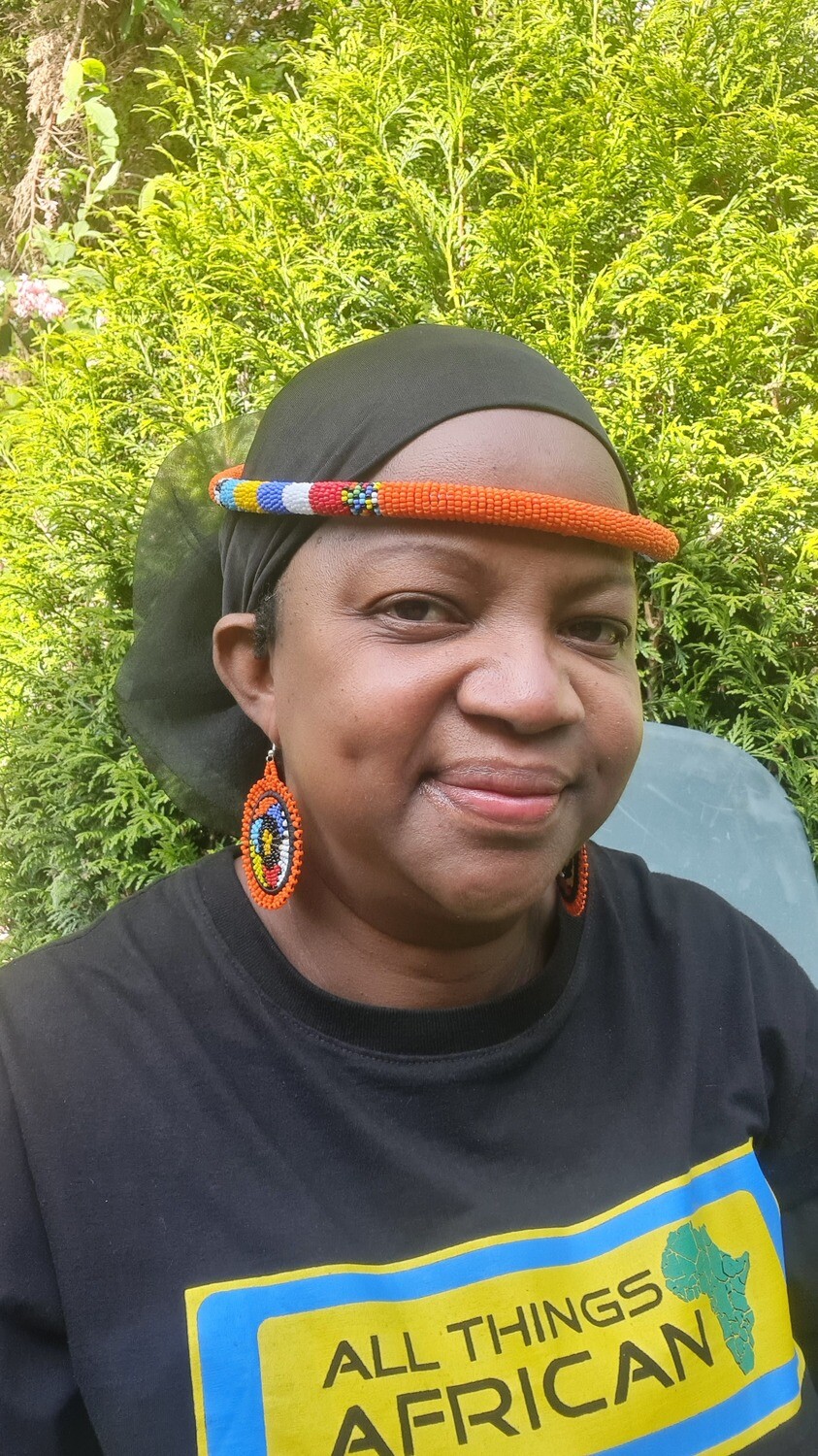 African Beaded Necklace/Headress - Orange Mix