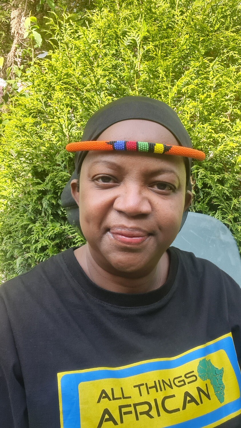 African Beaded Necklace/Headress - Orange Mix